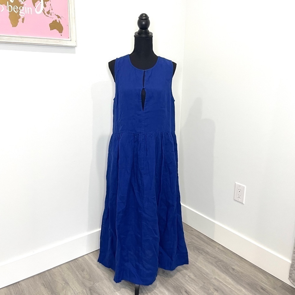 Apiece Apart 100% Linen Blue Sleeveless Polo Maxi Dress